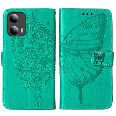 For Motorola Moto G Play 5G (2024) / Moto G 5G (2024) Wallet Case with Wrist Strap Butterfly Imprint Leather Phone Cover