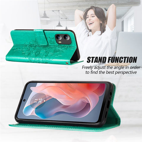 For Motorola Moto G Play 5G (2024) / Moto G 5G (2024) Wallet Case with Wrist Strap Butterfly Imprint Leather Phone Cover