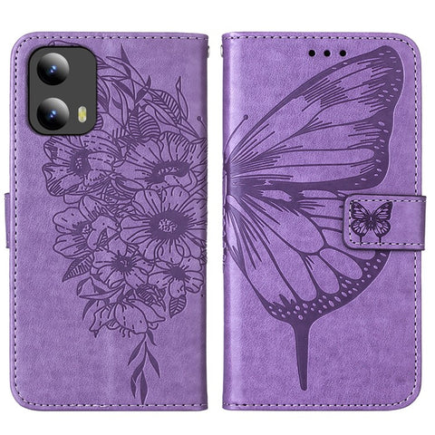 For Motorola Moto G Play 5G (2024) / Moto G 5G (2024) Wallet Case with Wrist Strap Butterfly Imprint Leather Phone Cover