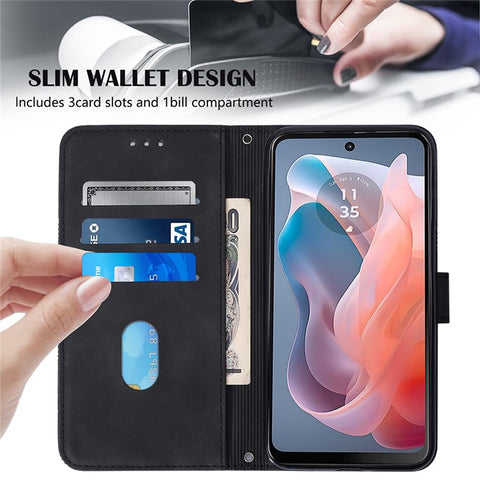 For Motorola Moto G Play 5G (2024) / Moto G 5G (2024) Leather Case with Hand Strap Wallet Stand Phone Cover