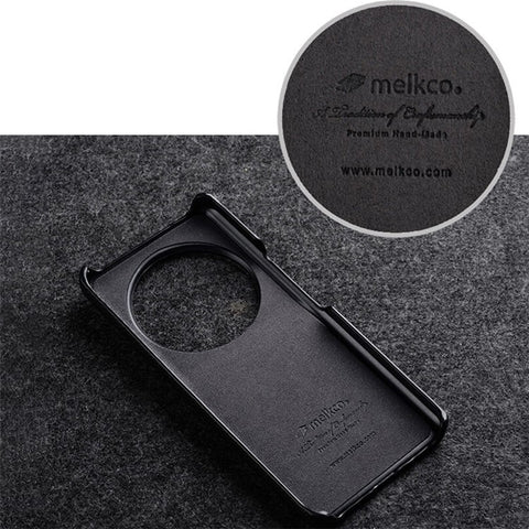 MELKCO Cellphone Case for Xiaomi 13 Incomplete Edge Genuine Cow Leather Coated PC Cover