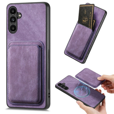 For Samsung Galaxy M14 4G Magnetic Case Leather Back Cover with Detachable Card Holder