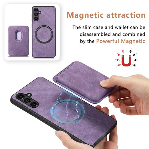 For Samsung Galaxy M14 4G Magnetic Case Leather Back Cover with Detachable Card Holder