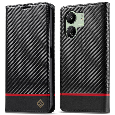 LC.IMEEKE For Xiaomi Redmi 13C 4G / 5G / 13R 5G / Poco M6 5G / Poco C65 4G Wallet Case PU Leather Carbon Fiber Texture Phone Cover