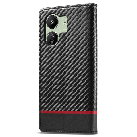 LC.IMEEKE For Xiaomi Redmi 13C 4G / 5G / 13R 5G / Poco M6 5G / Poco C65 4G Wallet Case PU Leather Carbon Fiber Texture Phone Cover
