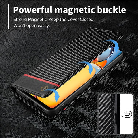 LC.IMEEKE For Xiaomi Redmi 13C 4G / 5G / 13R 5G / Poco M6 5G / Poco C65 4G Wallet Case PU Leather Carbon Fiber Texture Phone Cover