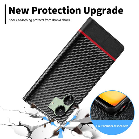 LC.IMEEKE For Xiaomi Redmi 13C 4G / 5G / 13R 5G / Poco M6 5G / Poco C65 4G Wallet Case PU Leather Carbon Fiber Texture Phone Cover