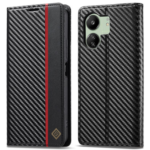 LC.IMEEKE For Xiaomi Redmi 13C 4G / 5G / 13R 5G / Poco M6 5G / Poco C65 4G Wallet Case PU Leather Carbon Fiber Texture Phone Cover