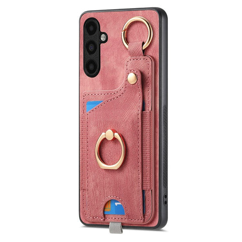 For Samsung Galaxy M14 4G Cell Phone Case Card Holder Scratch-resistant Cover with Ring Kickstand