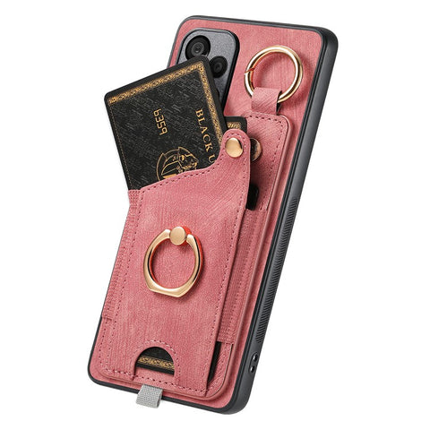For Samsung Galaxy M14 4G Cell Phone Case Card Holder Scratch-resistant Cover with Ring Kickstand