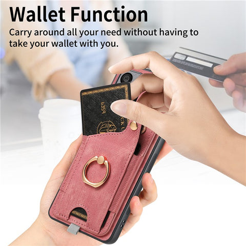 For Samsung Galaxy M14 4G Cell Phone Case Card Holder Scratch-resistant Cover with Ring Kickstand