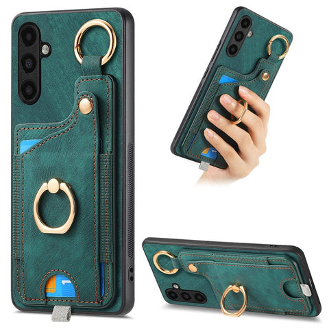 For Samsung Galaxy M14 4G Cell Phone Case Card Holder Scratch-resistant Cover with Ring Kickstand