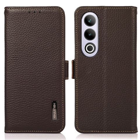 KHAZNEH For OnePlus Nord CE4 5G RFID Blocking Case Genuine Cow Leather Phone Cover