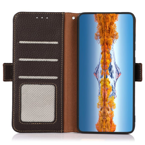 KHAZNEH For OnePlus Nord CE4 5G RFID Blocking Case Genuine Cow Leather Phone Cover