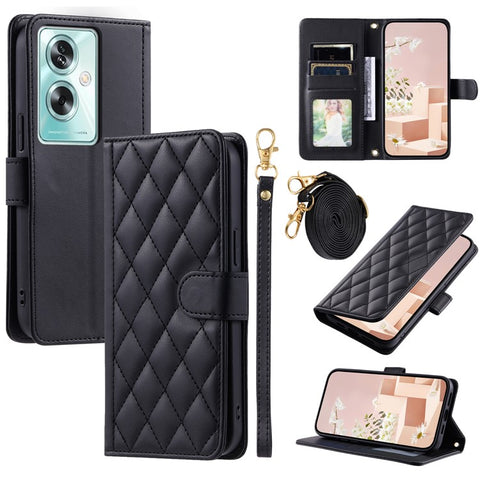For Oppo A79 5G / A2 5G / OnePlus Nord N30 SE 5G Case Rhombus Grid Leather Crossbody Phone Cover