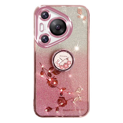 KADEM For Huawei Pura 70 Pro / Pura 70 Pro+ Kickstand Case Rhinestone Flower TPU Phone Shell