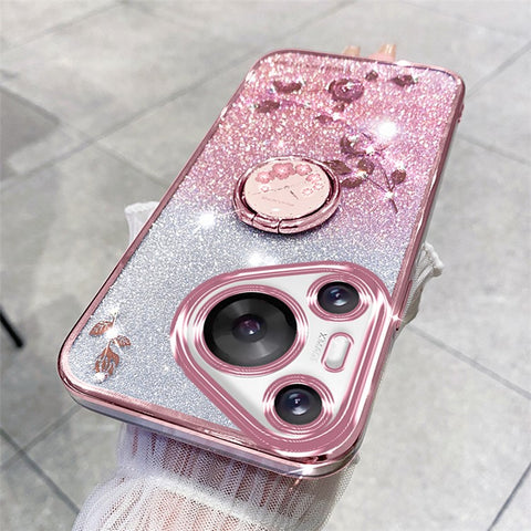 KADEM For Huawei Pura 70 Pro / Pura 70 Pro+ Kickstand Case Rhinestone Flower TPU Phone Shell