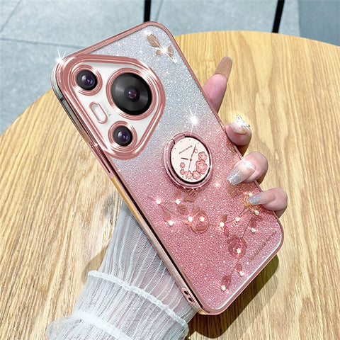 KADEM For Huawei Pura 70 Pro / Pura 70 Pro+ Kickstand Case Rhinestone Flower TPU Phone Shell