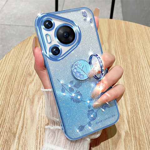 KADEM For Huawei Pura 70 Pro / Pura 70 Pro+ Kickstand Case Rhinestone Flower TPU Phone Shell
