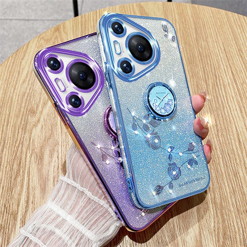 KADEM For Huawei Pura 70 Pro / Pura 70 Pro+ Kickstand Case Rhinestone Flower TPU Phone Shell