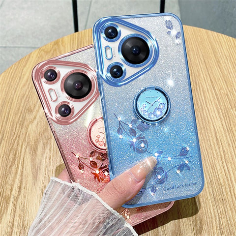 KADEM For Huawei Pura 70 Pro / Pura 70 Pro+ Kickstand Case Rhinestone Flower TPU Phone Shell
