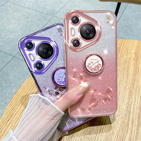KADEM For Huawei Pura 70 Pro / Pura 70 Pro+ Kickstand Case Rhinestone Flower TPU Phone Shell