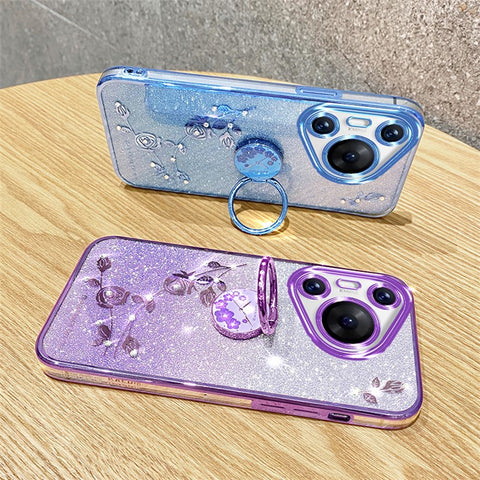 KADEM For Huawei Pura 70 Pro / Pura 70 Pro+ Kickstand Case Rhinestone Flower TPU Phone Shell