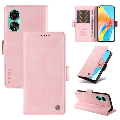 YIKATU YK-007 For Oppo A78 4G Case Litchi Texture Leather Scratch-Proof Phone Shell