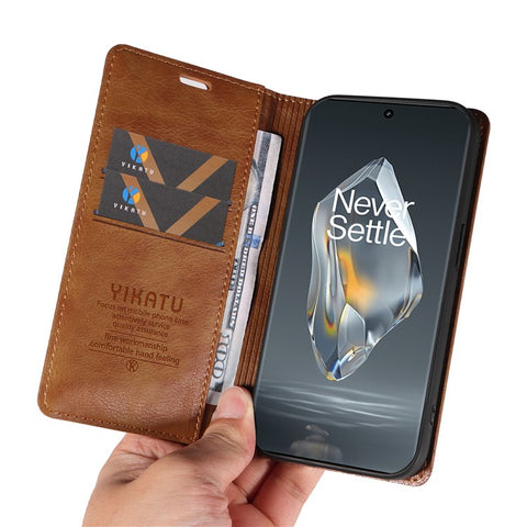 YIKATU YK-006 For OnePlus 12R 5G / Ace 3 5G Case Leather Wallet Phone Case Magnetic Closing