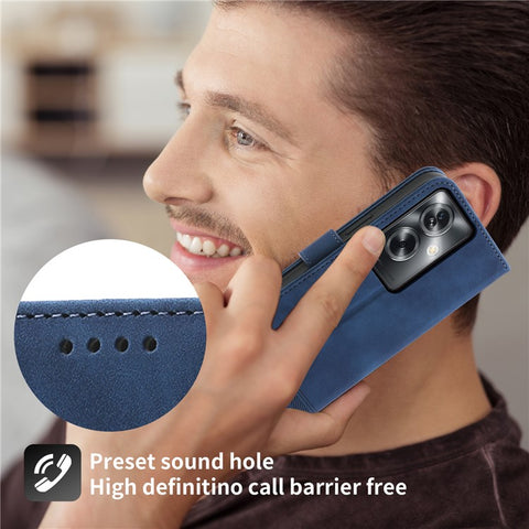 DIERFENG DF-03 Phone Stand Cover for Oppo A2 5G / A79 5G Shell Lines Imprinted Leather Case