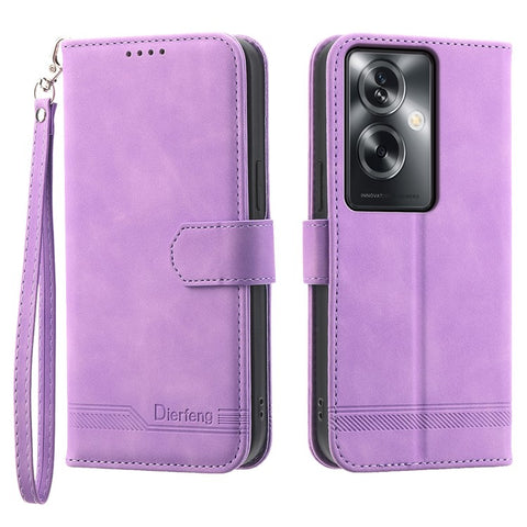 DIERFENG DF-03 Phone Stand Cover for Oppo A2 5G / A79 5G Shell Lines Imprinted Leather Case