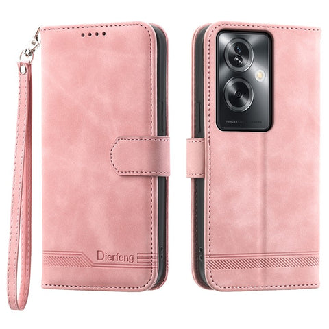 DIERFENG DF-03 Phone Stand Cover for Oppo A2 5G / A79 5G Shell Lines Imprinted Leather Case