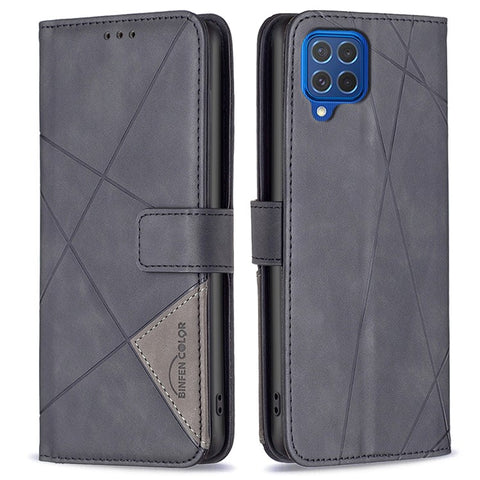 BINFEN COLOR For Samsung Galaxy M62 / F62 Phone Cases Wallet Stand Geometry Imprint Leather Cover