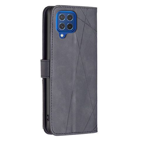 BINFEN COLOR For Samsung Galaxy M62 / F62 Phone Cases Wallet Stand Geometry Imprint Leather Cover