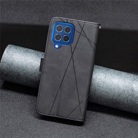 BINFEN COLOR For Samsung Galaxy M62 / F62 Phone Cases Wallet Stand Geometry Imprint Leather Cover