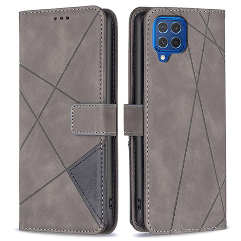 BINFEN COLOR For Samsung Galaxy M62 / F62 Phone Cases Wallet Stand Geometry Imprint Leather Cover