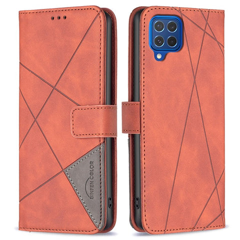 BINFEN COLOR For Samsung Galaxy M62 / F62 Phone Cases Wallet Stand Geometry Imprint Leather Cover