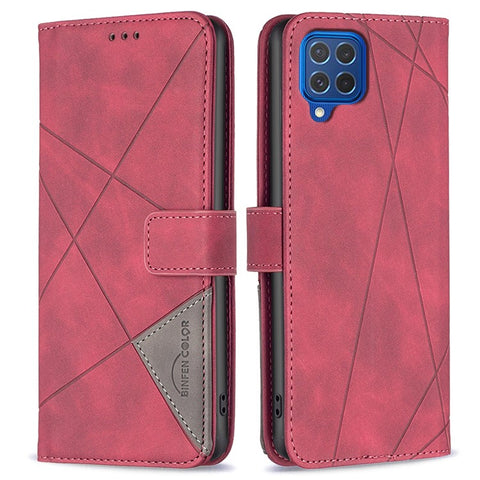 BINFEN COLOR For Samsung Galaxy M62 / F62 Phone Cases Wallet Stand Geometry Imprint Leather Cover