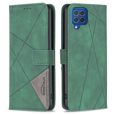 BINFEN COLOR For Samsung Galaxy M62 / F62 Phone Cases Wallet Stand Geometry Imprint Leather Cover