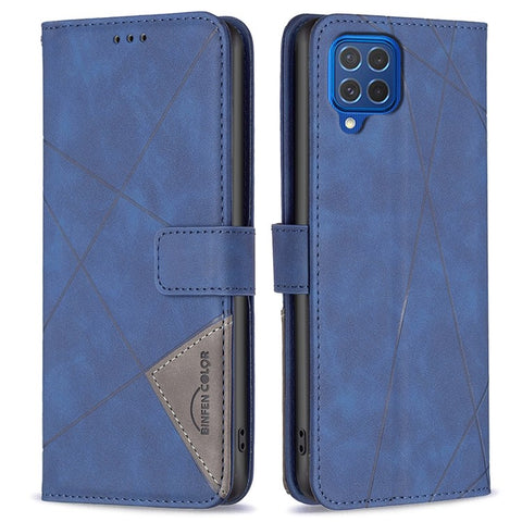 BINFEN COLOR For Samsung Galaxy M62 / F62 Phone Cases Wallet Stand Geometry Imprint Leather Cover