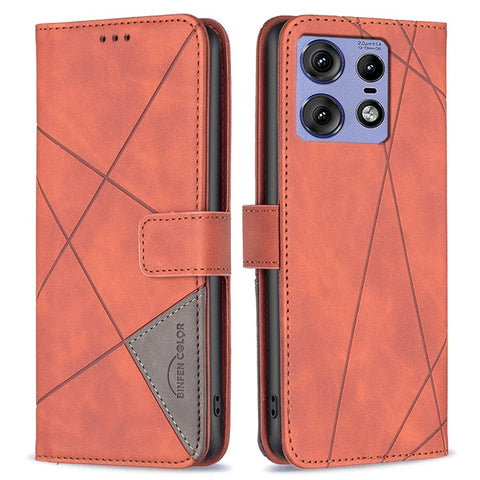 BINFEN COLOR For Motorola Edge 50 Pro 5G Phone Cases Wallet Stand Geometry Imprint Leather Cover