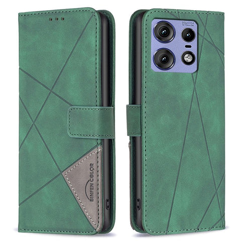 BINFEN COLOR For Motorola Edge 50 Pro 5G Phone Cases Wallet Stand Geometry Imprint Leather Cover