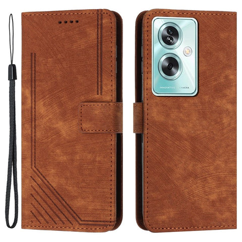 For OnePlus Nord N30 SE 5G / Oppo A79 5G / A2 5G Phone Case Lines Imprint PU Leather Wallet Cover