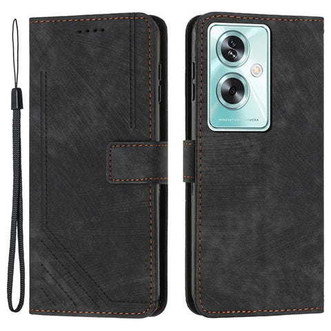 For OnePlus Nord N30 SE 5G / Oppo A79 5G / A2 5G Phone Case Lines Imprint PU Leather Wallet Cover
