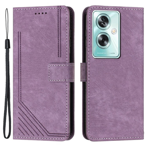 For OnePlus Nord N30 SE 5G / Oppo A79 5G / A2 5G Phone Case Lines Imprint PU Leather Wallet Cover