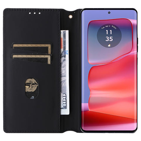 For Motorola Edge 50s Pro 5G / Edge 50 Pro 5G / Edge 50 5G Wallet Case Magnetic Closing Rhombus Leather Phone Cover