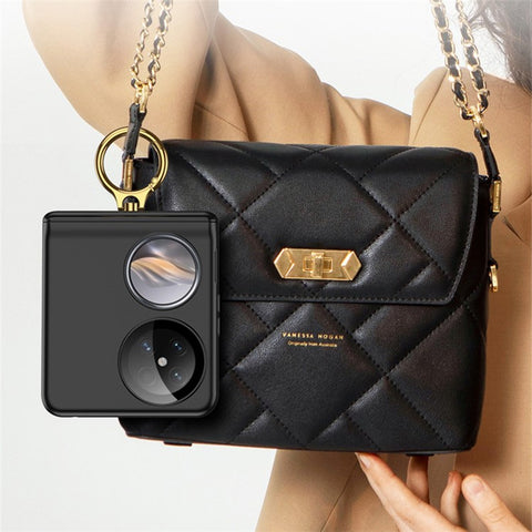 GKK For Huawei Pocket 2 Ring Kickstand Magnetic Hinge PC Folding Cover with Camera Lens Film