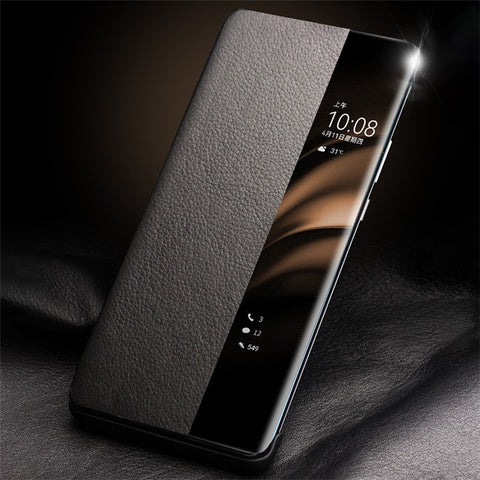 QIALINO For Huawei Pura 70 Pro Genuine Cow Leather Case Smartphone Cover with View Window