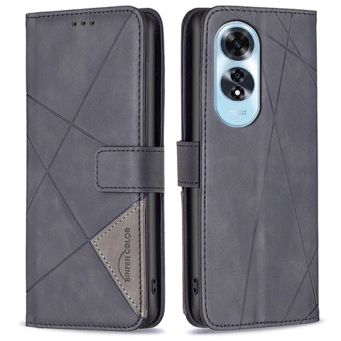 BINFEN COLOR For Oppo A60 4G Phone Cases Wallet Stand Geometry Imprint Leather Cover