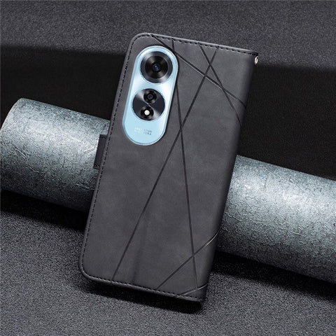 BINFEN COLOR For Oppo A60 4G Phone Cases Wallet Stand Geometry Imprint Leather Cover